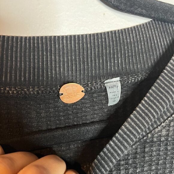 Free People FP One black waffle lace up long sleeve top - Picture 3 of 6